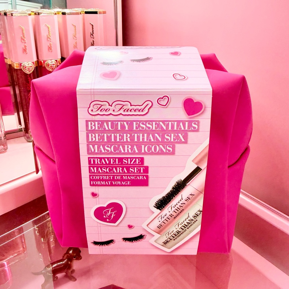 Hot Pink Too Faced Mini Makeup Bag Mini 2 Piece Better Than Sex Mascara Set